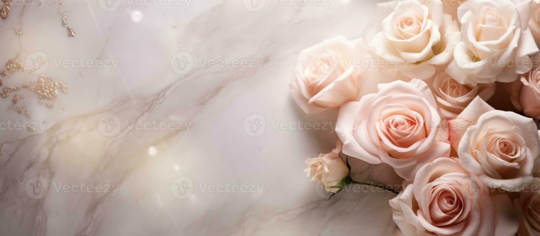 AI Generated Roses on Marble with Copy Space photo