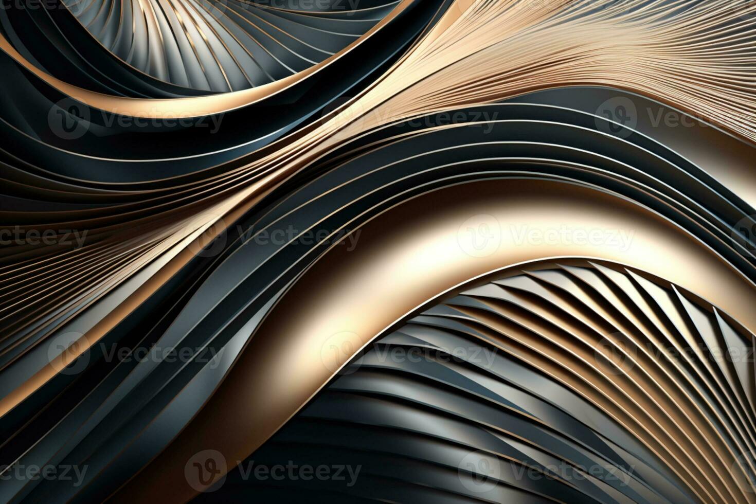 AI Generated Wavy Gold and Black Background photo