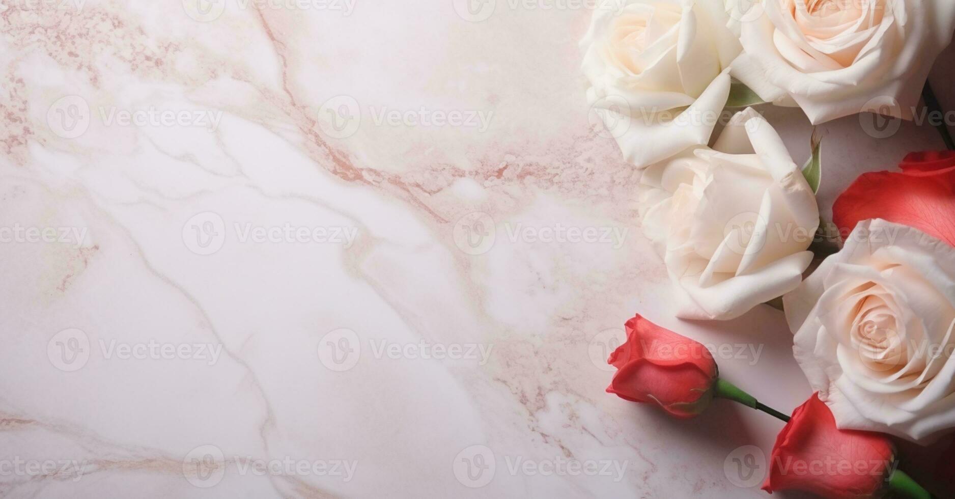 AI Generated Roses on Marble with Copy Space photo