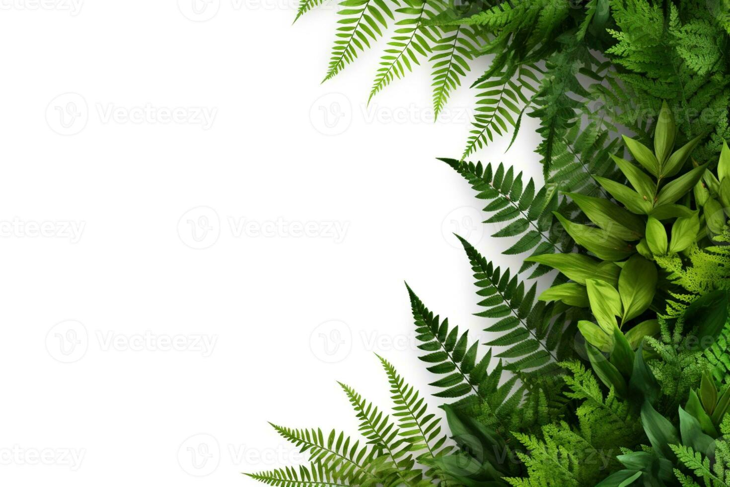 AI Generated Fern leaves on white with copy space photo