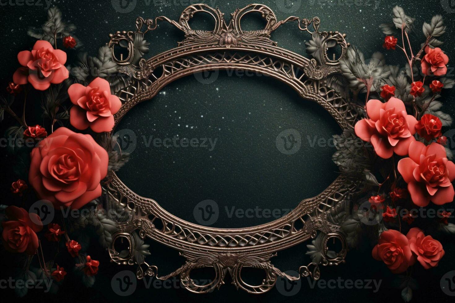AI Generated Elegant flowers on black with copy space photo