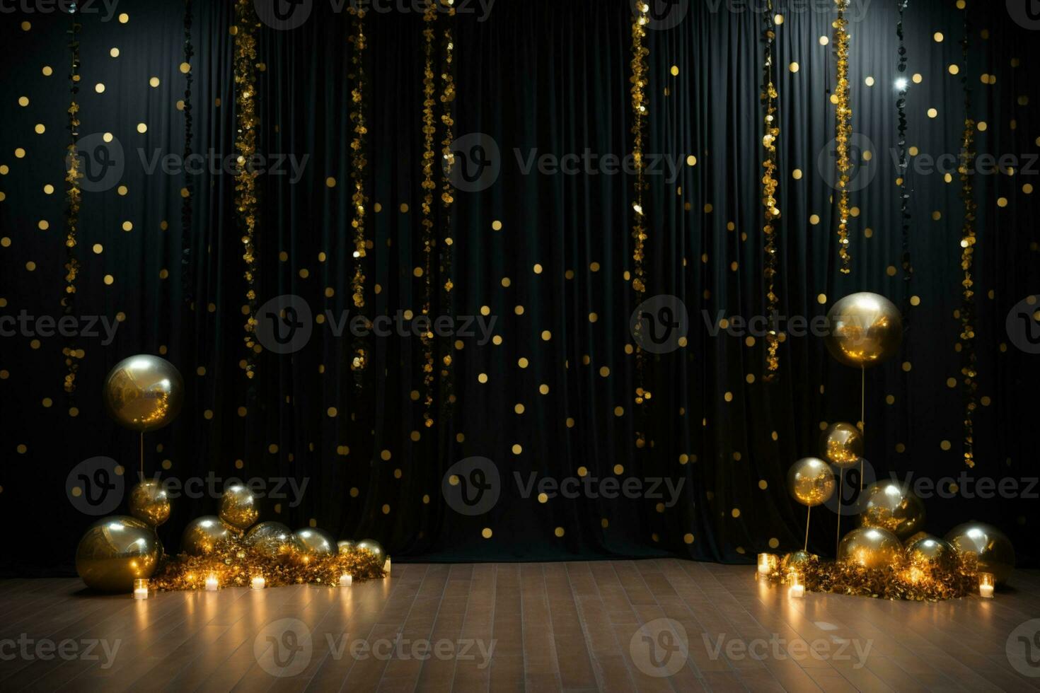 AI Generated golden stage with glowing lights photo