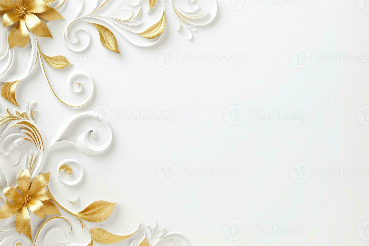 AI Generated luxury golden ornaments on white photo