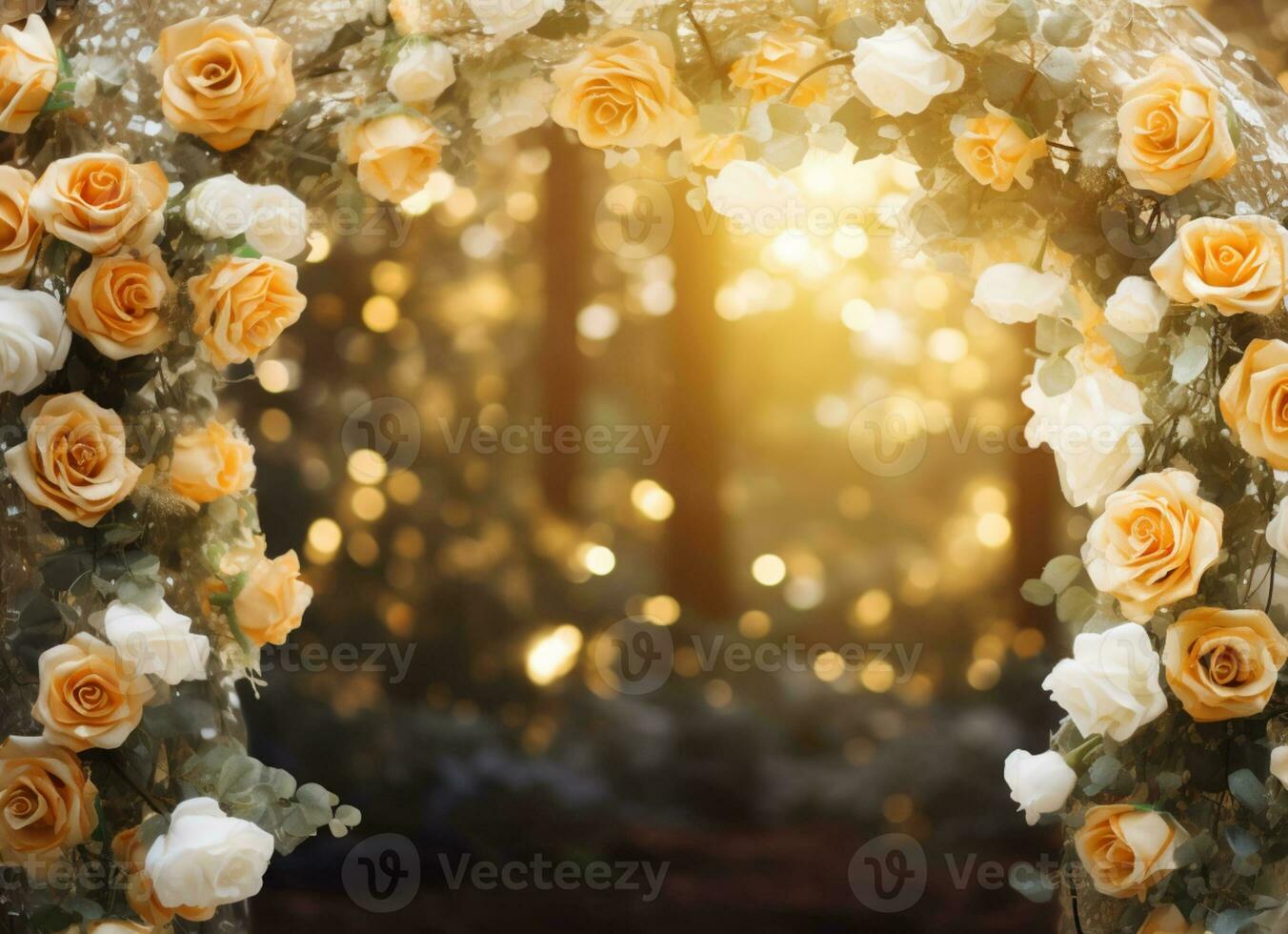 AI Generated Golden Flower Arch with Copy Space photo