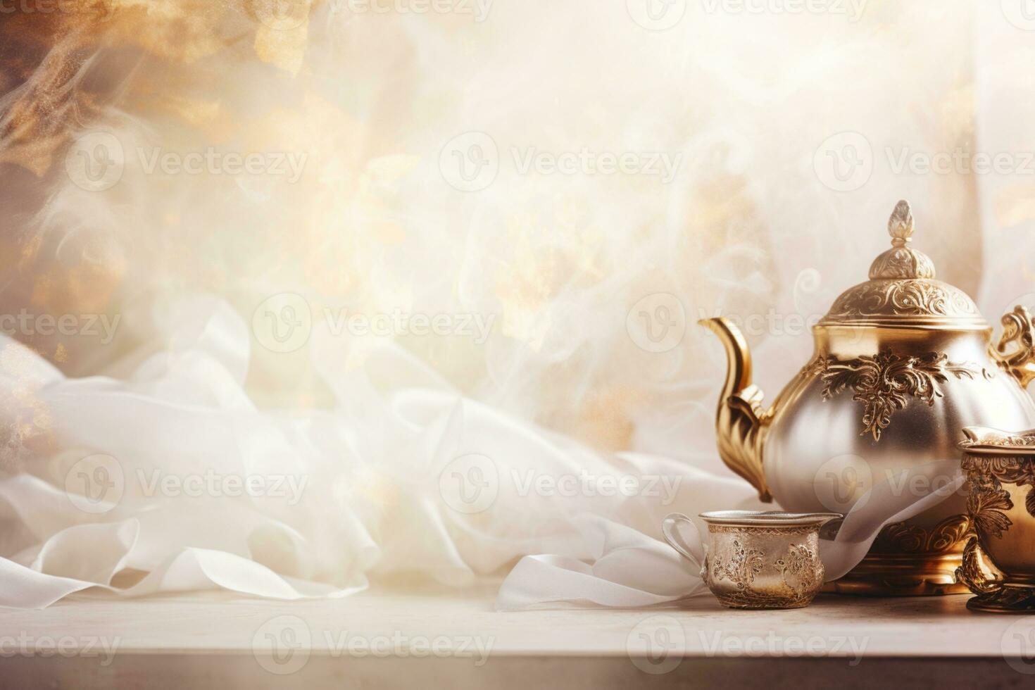 AI Generated golden tea pot with copy space photo