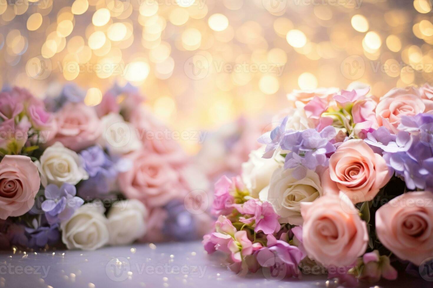 AI Generated Flower Background with Bokeh Lights and Copy Space photo