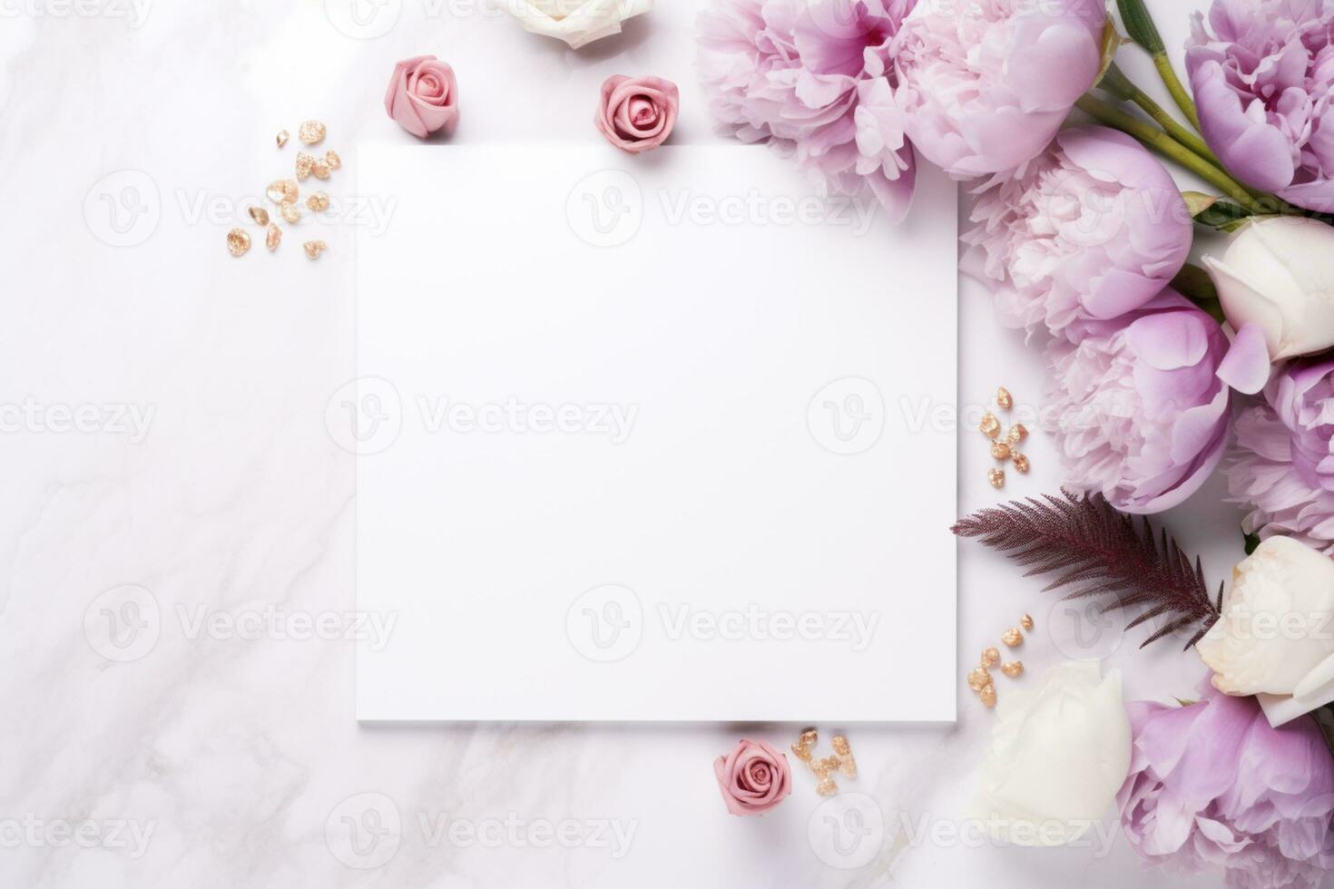 AI Generated flowers on white with copy space photo