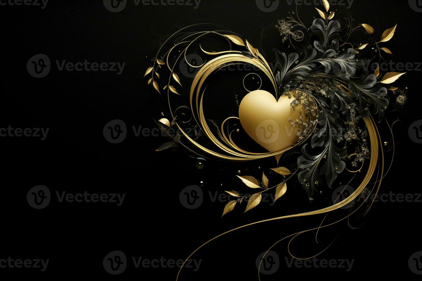 AI Generated Golden Heart on Black photo
