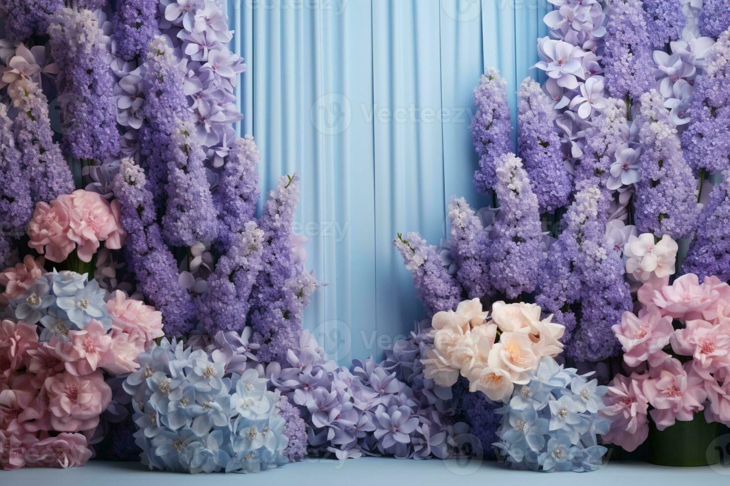 AI Generated Curtain Background with Flowers photo