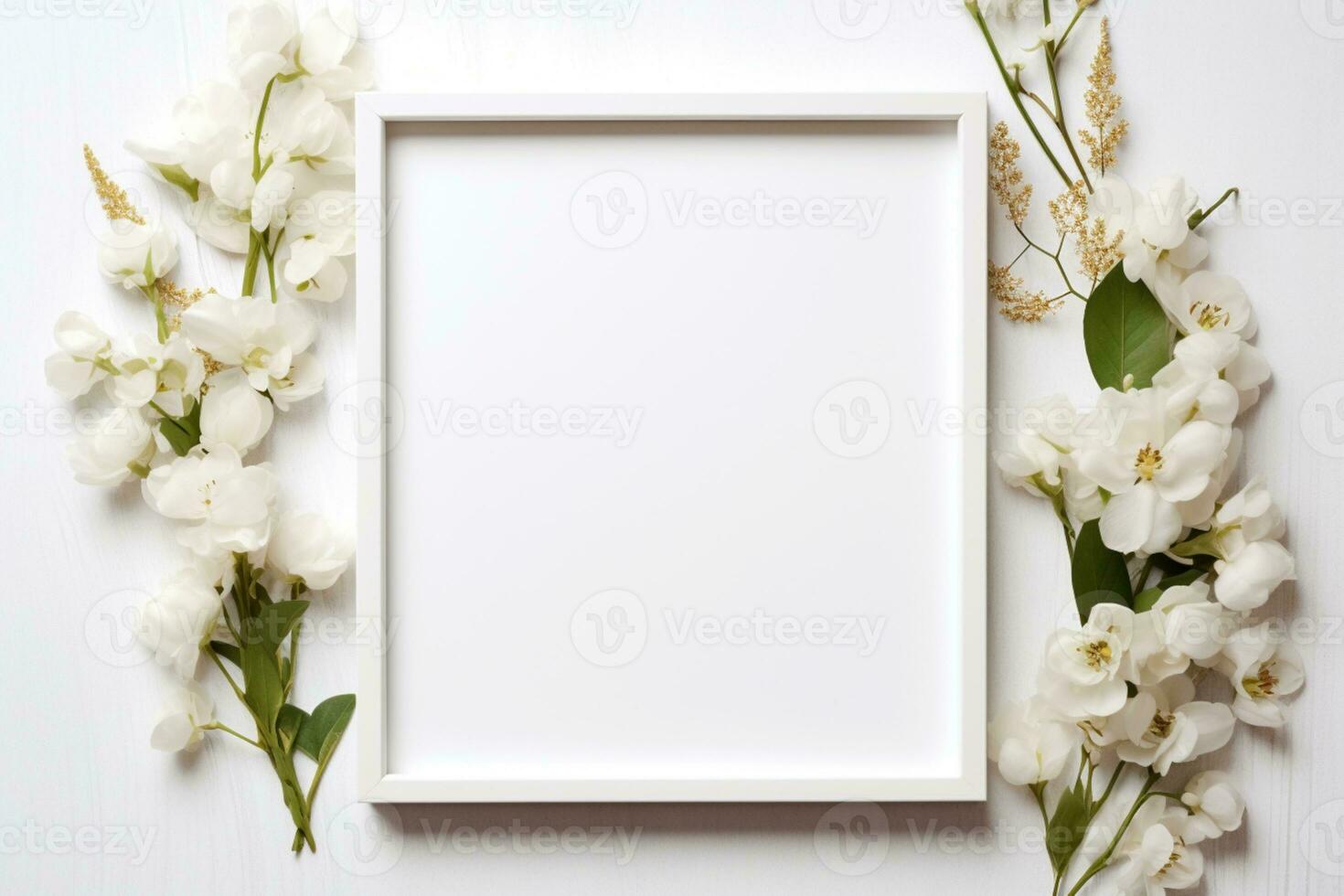 AI Generated flowers on white with copy space photo