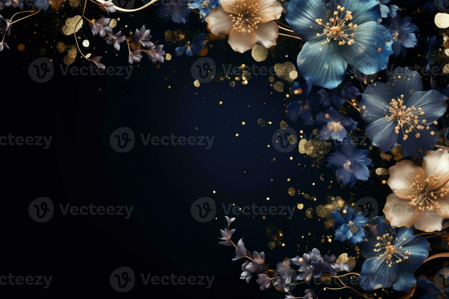 AI Generated flowers on dark background with copy space photo