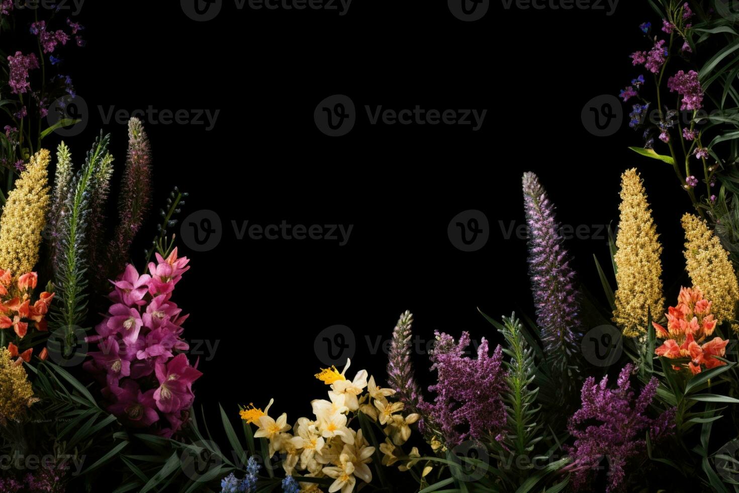 AI Generated flowers on dark background with copy space photo