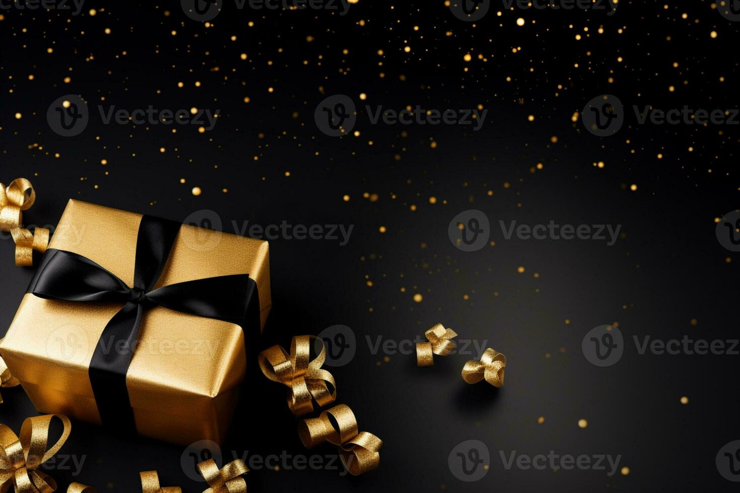 AI Generated Gift boxes with copy space on black photo