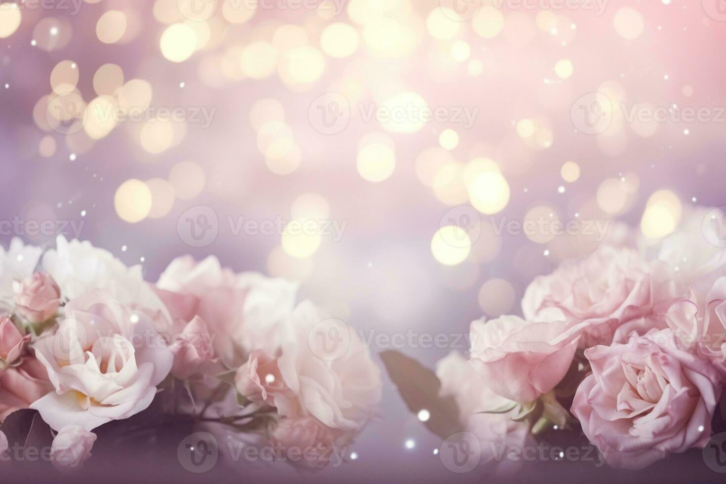 AI Generated Flower Background with Bokeh Lights and Copy Space photo