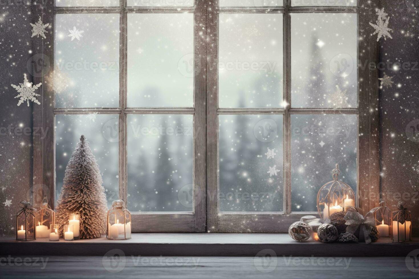 AI Generated Winter Christmas background with copy space photo