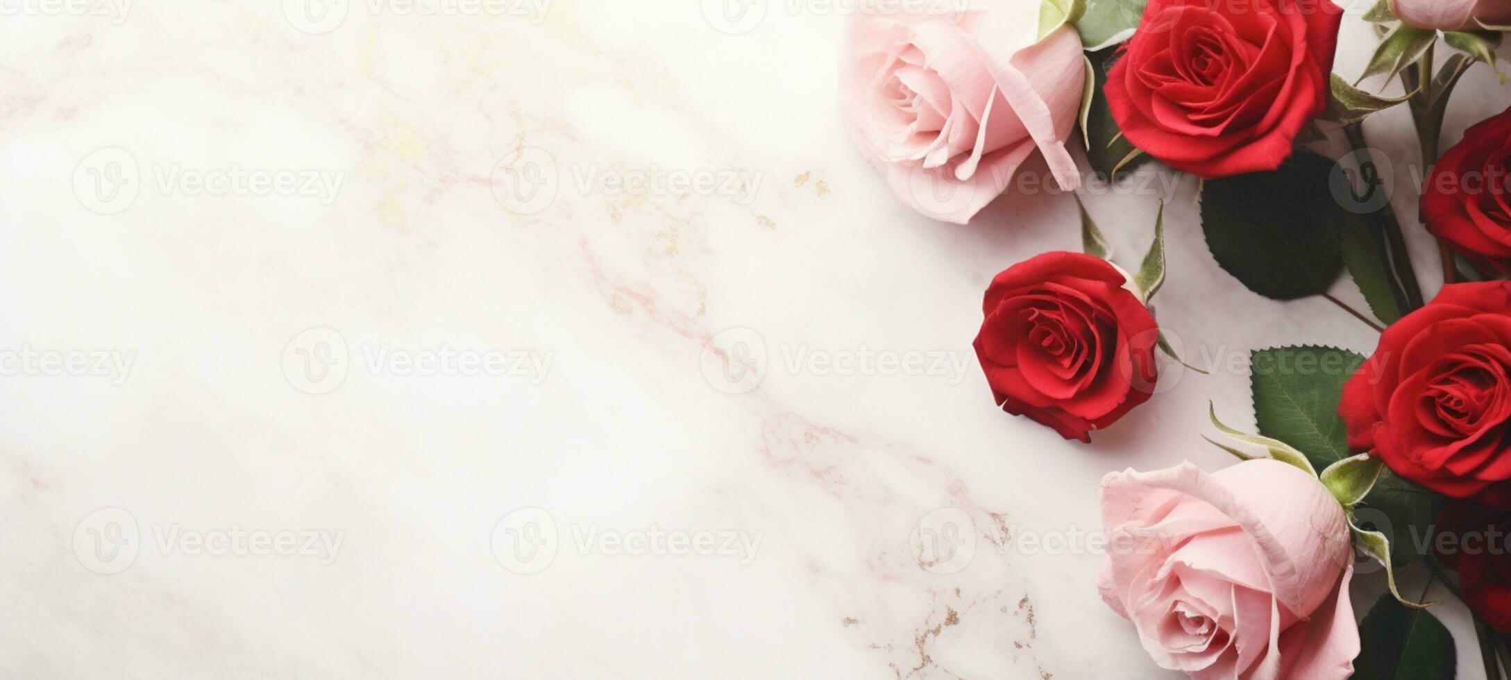 AI Generated Roses on Marble with Copy Space photo