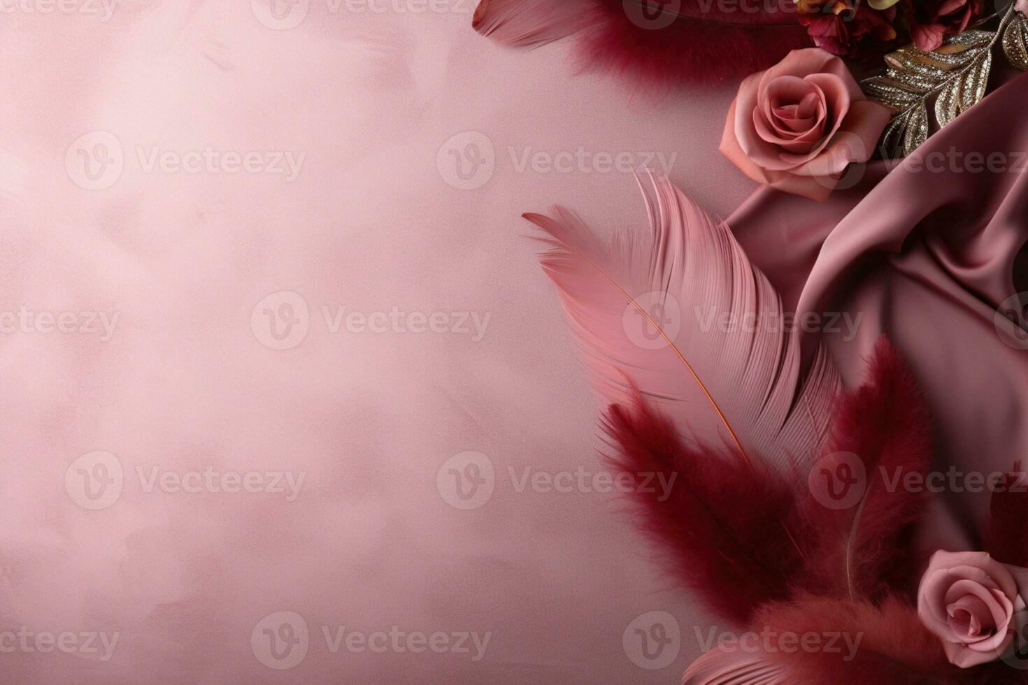AI Generated background with flowers and feathers photo