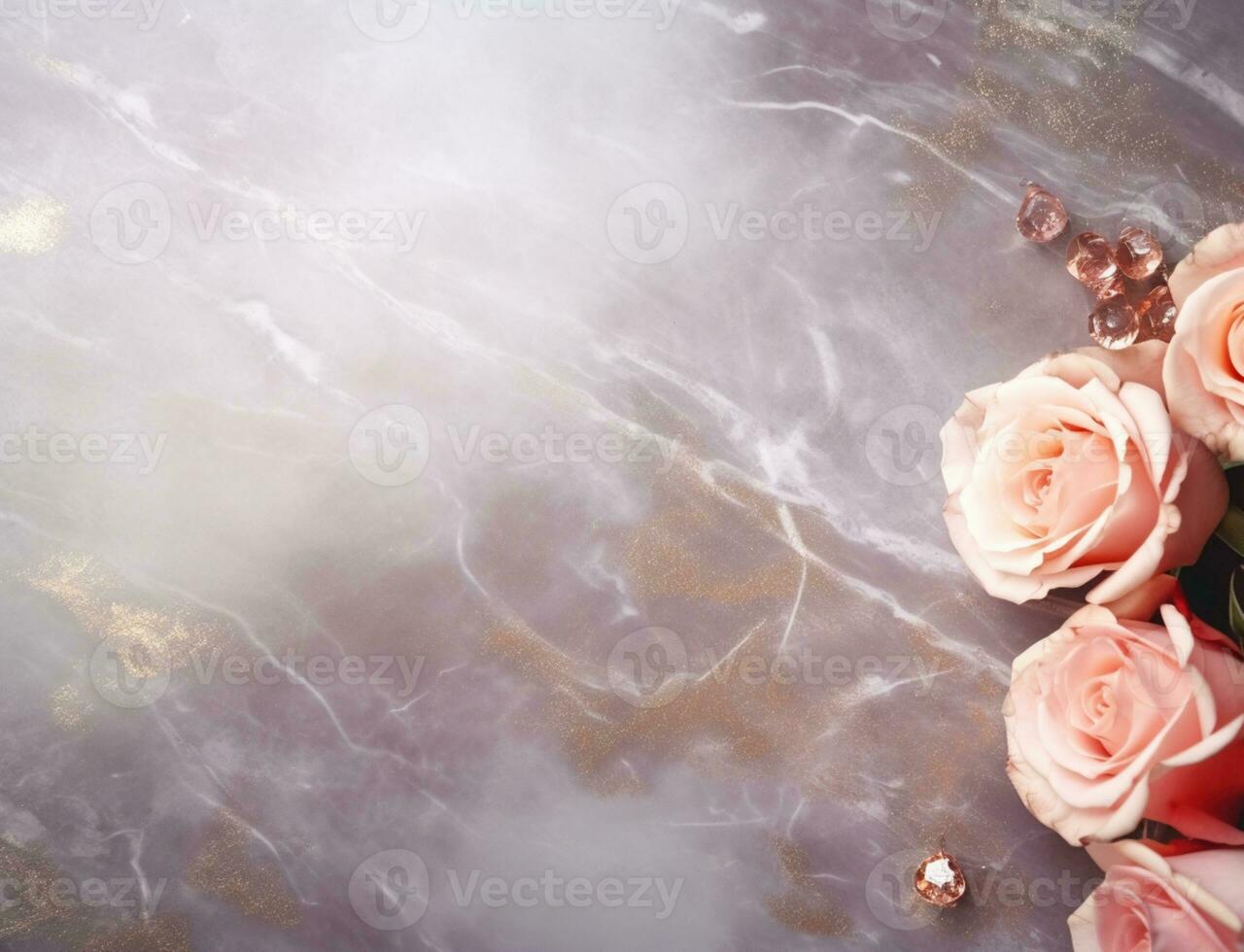 AI Generated Roses on Marble with Copy Space photo