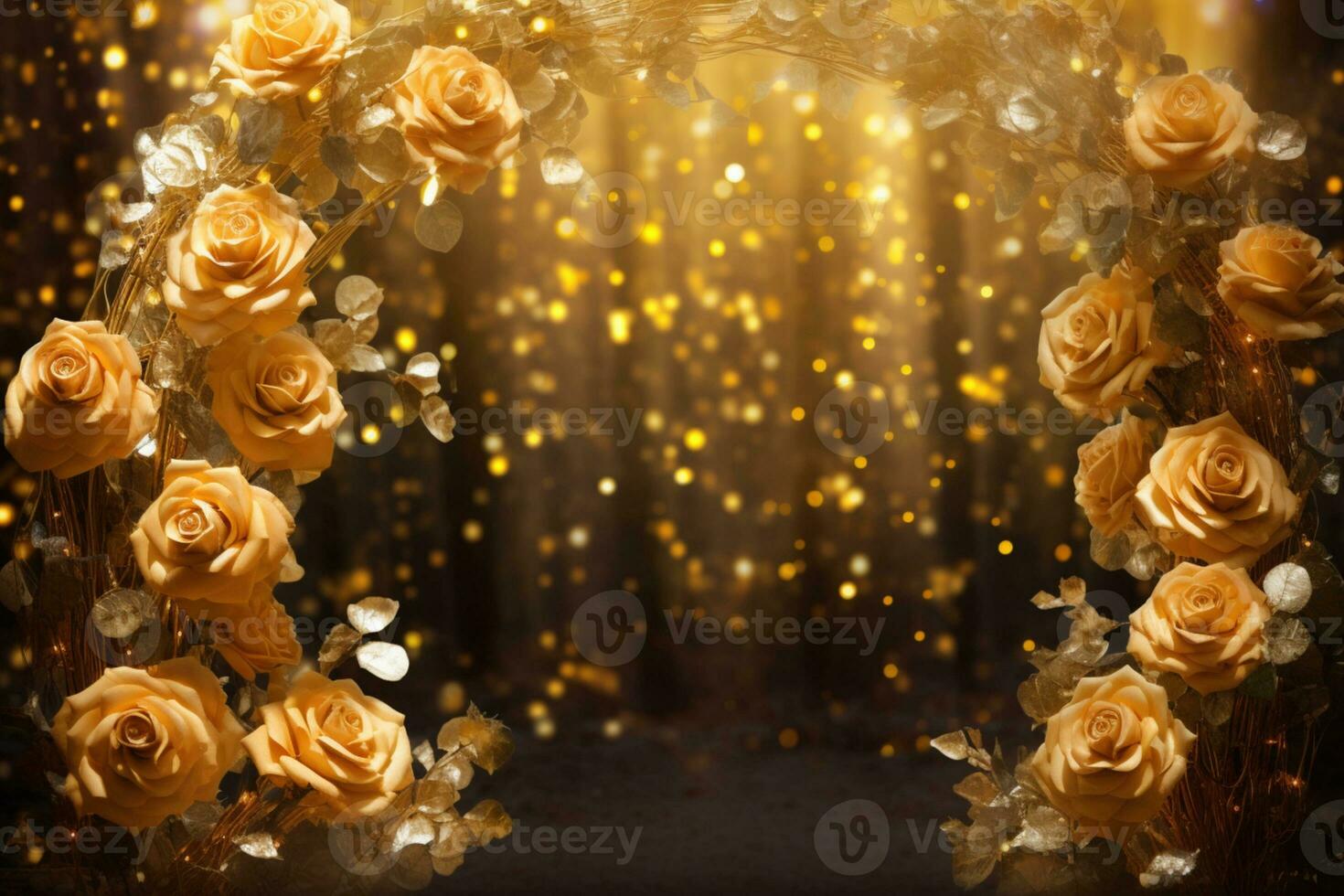 AI Generated Golden Flower Arch with Copy Space photo