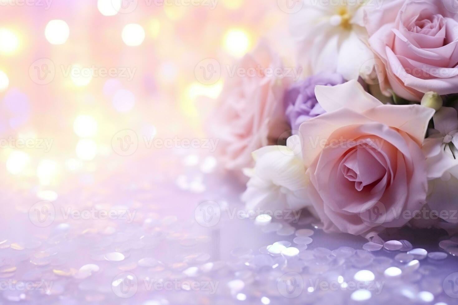 AI Generated Flower Background with Bokeh Lights and Copy Space photo