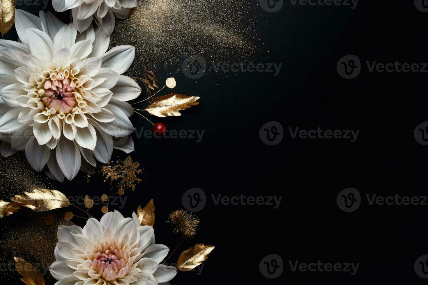 AI Generated flowers on dark background with copy space photo