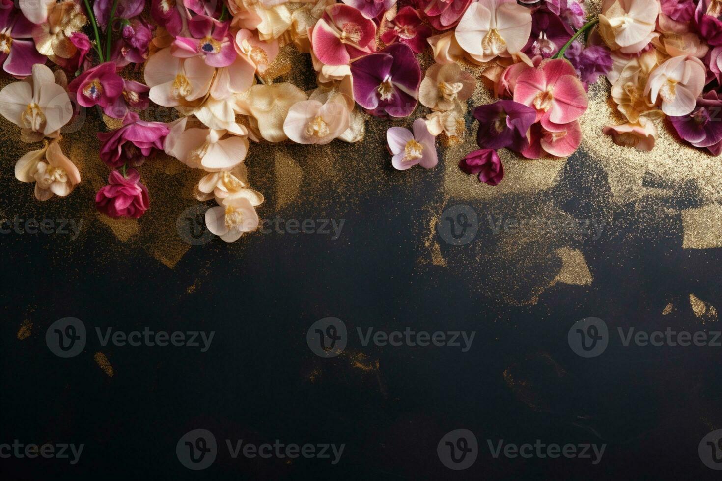 AI Generated flowers on dark background with copy space photo
