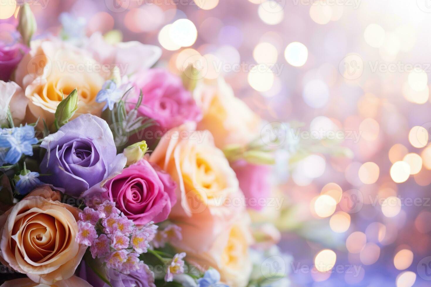 AI Generated Flower Background with Bokeh Lights and Copy Space photo