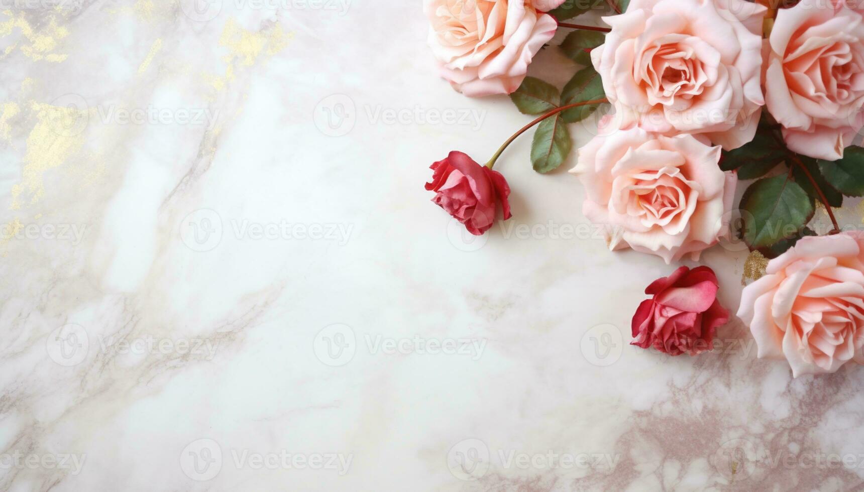AI Generated Roses on Marble with Copy Space photo