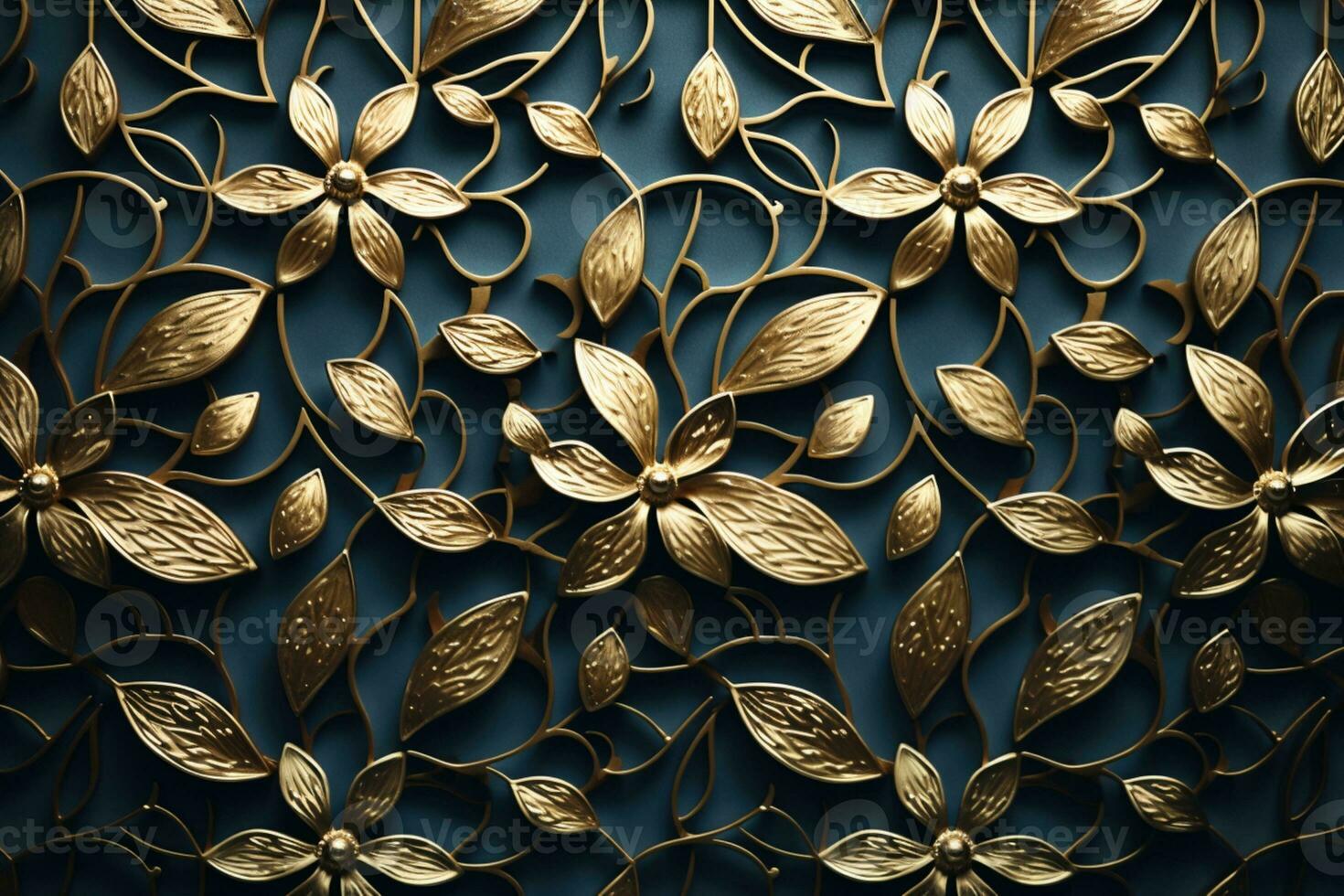 AI Generated luxury golden ornaments on black photo