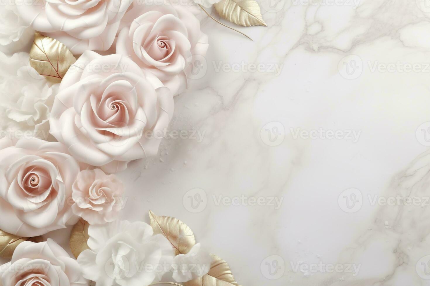 AI Generated Roses on Marble with Copy Space photo