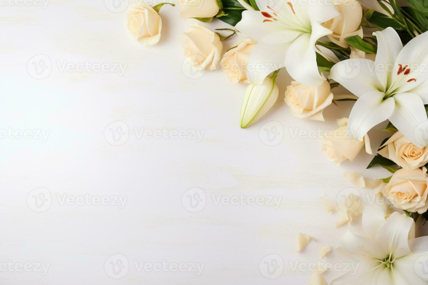 AI Generated Flowers on white with copy space photo