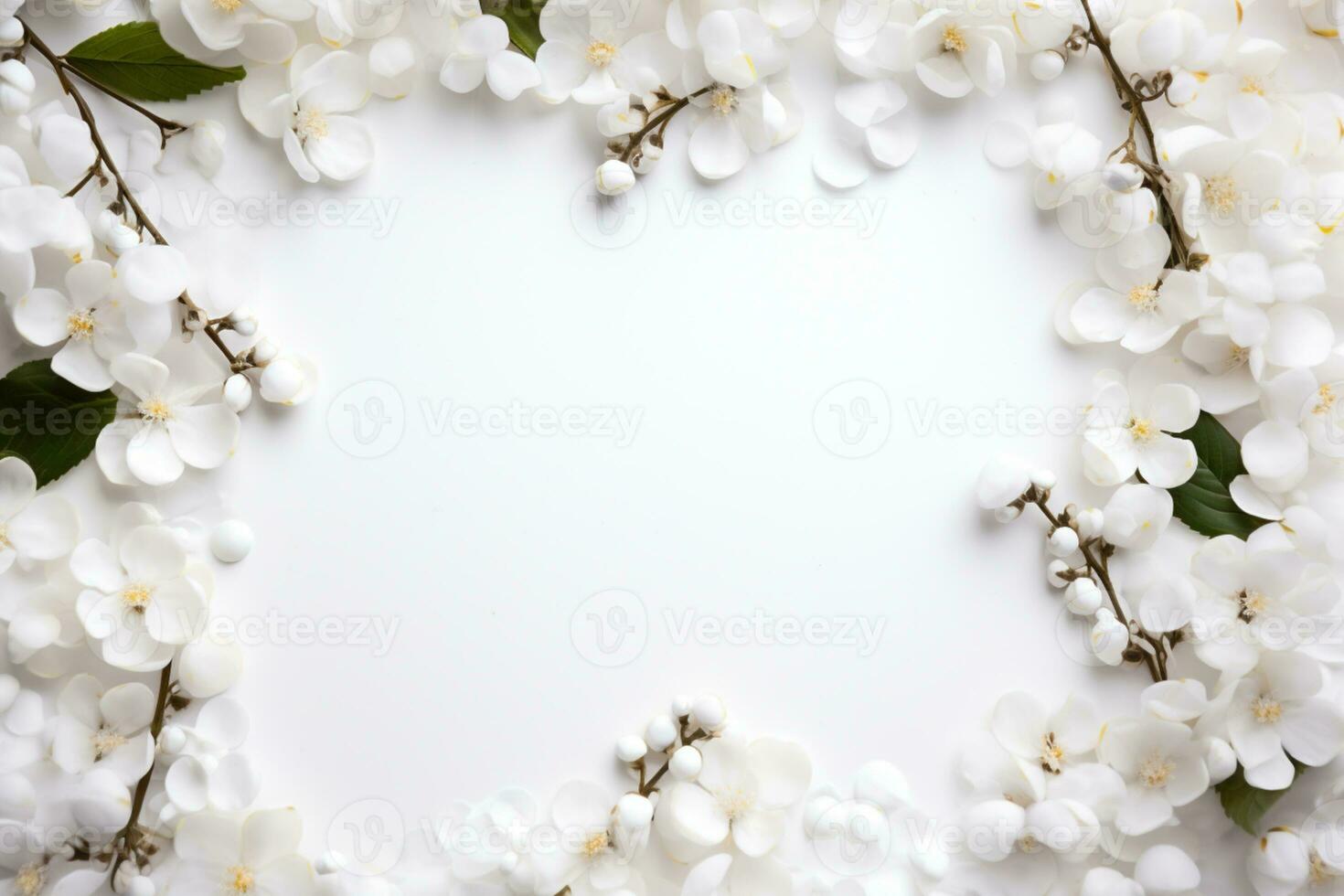 AI Generated flower frame on white with copy space photo
