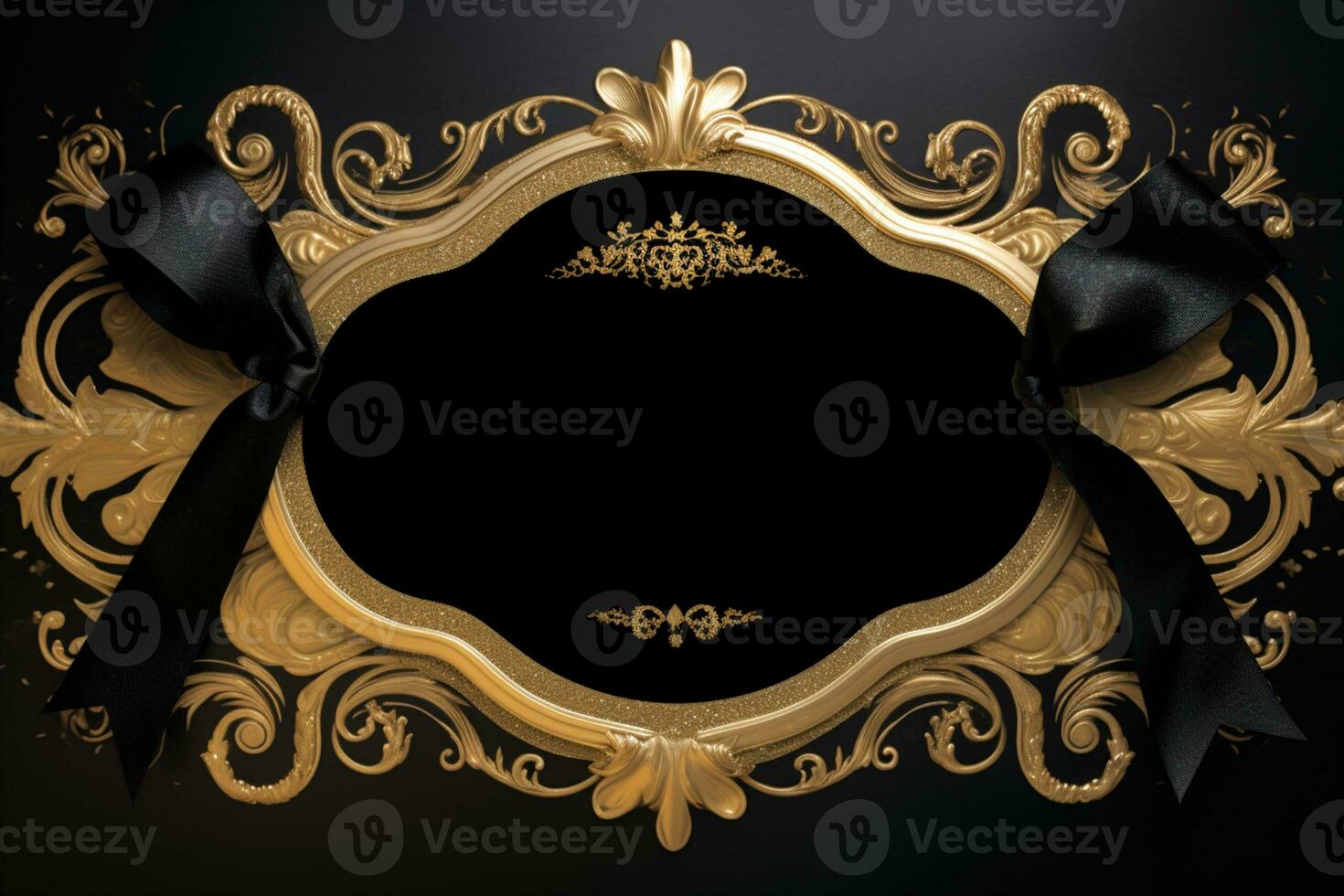 AI Generated Golden Frame Design on Black with copy space photo