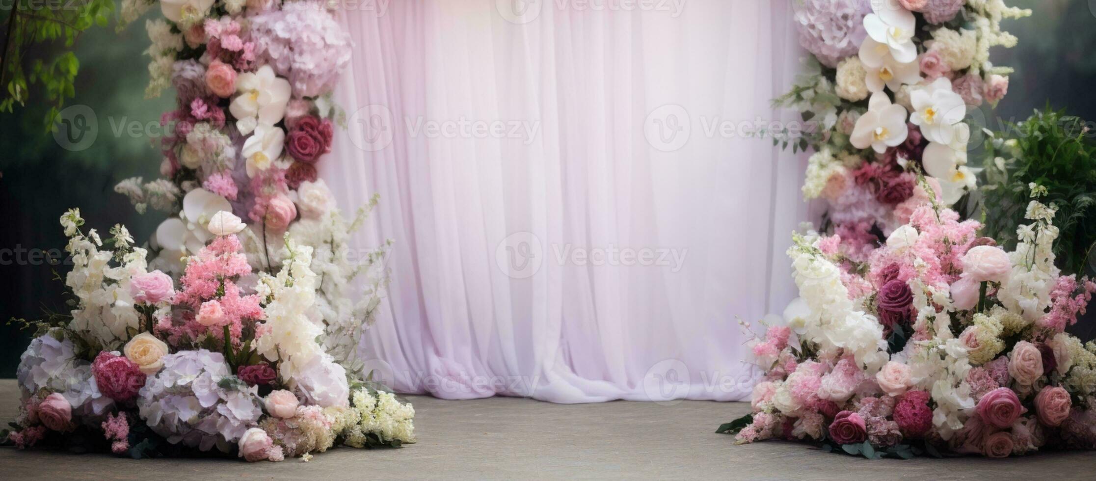 AI Generated Curtain Background with Flowers photo