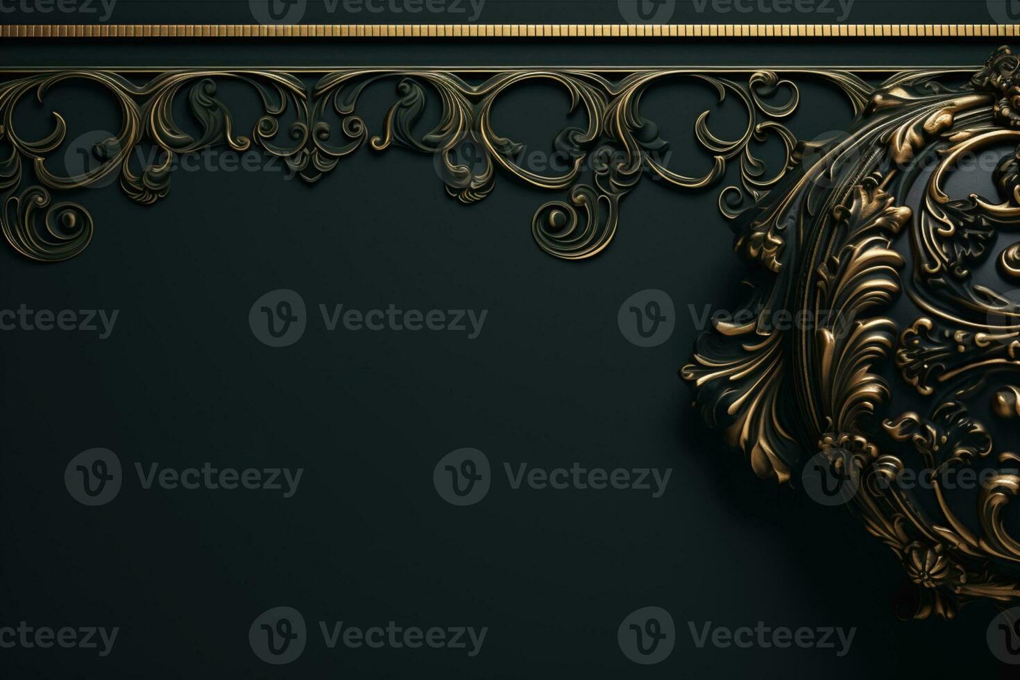 AI Generated ornamental frame with floral designs on black photo