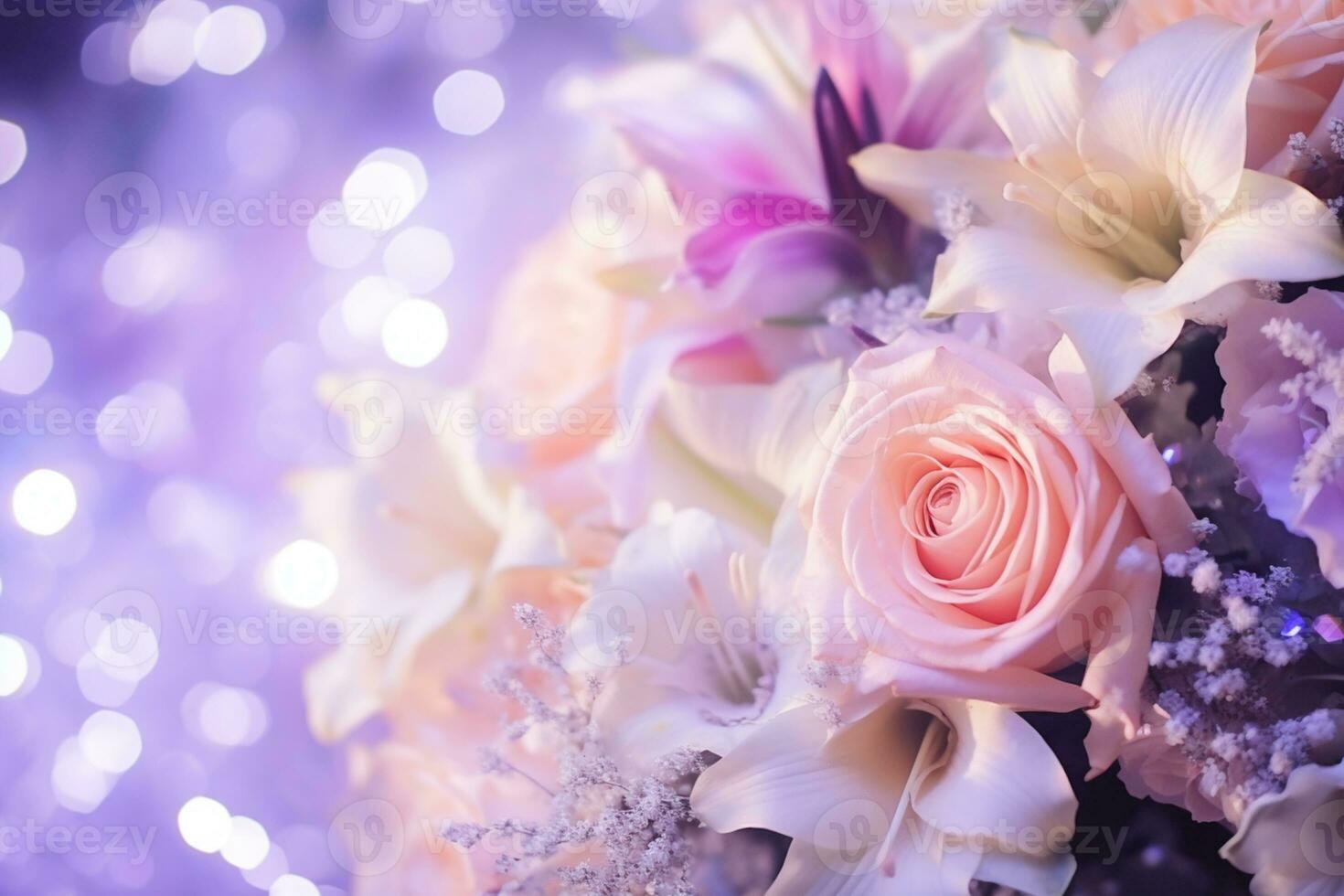 AI Generated Flower Background with Bokeh Lights and Copy Space photo