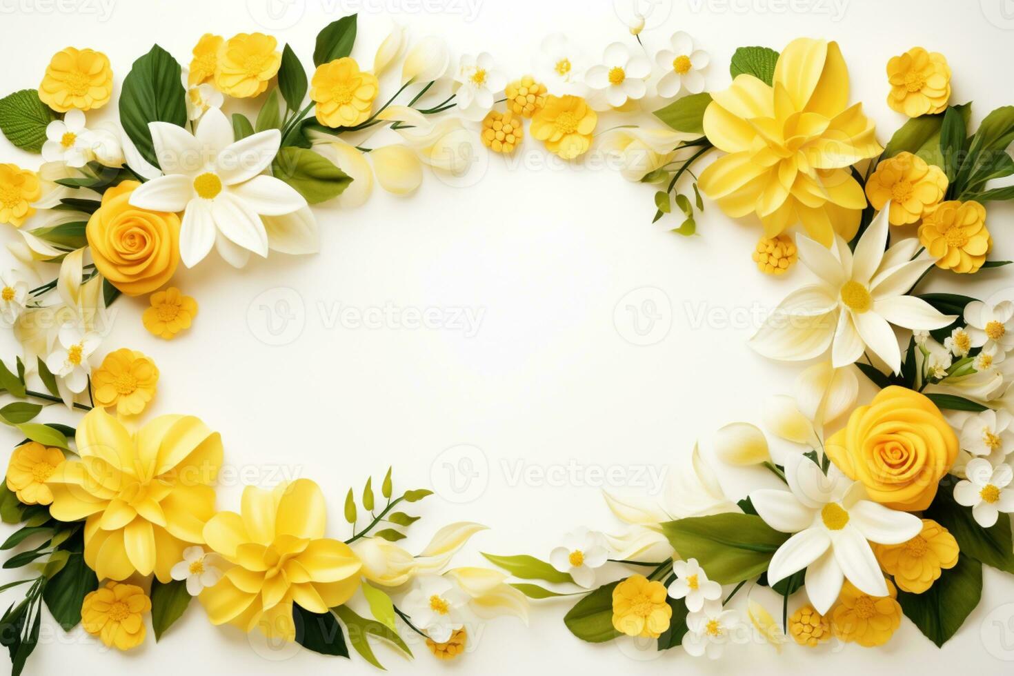 AI Generated yellow flowers on white with copy space photo