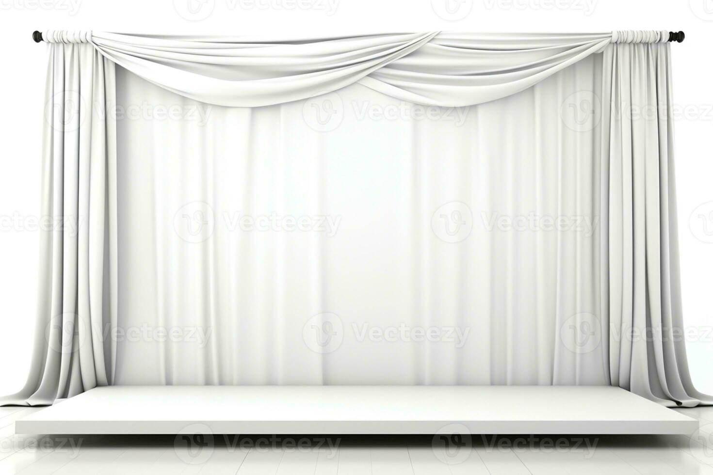 AI Generated stage with white curtains photo