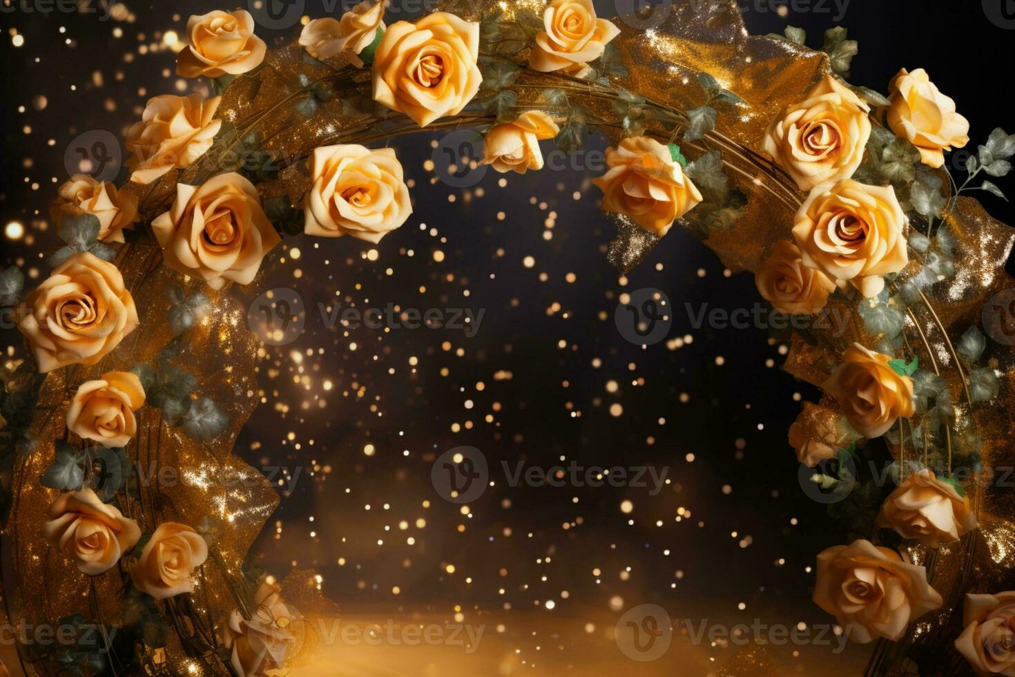 AI Generated Golden Flower Arch with Copy Space photo