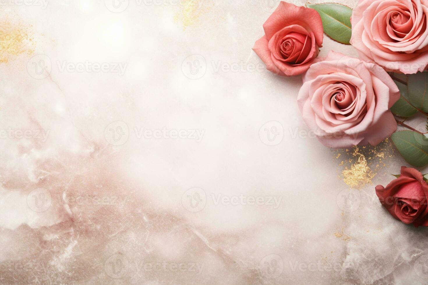 AI Generated Roses on Marble with Copy Space photo