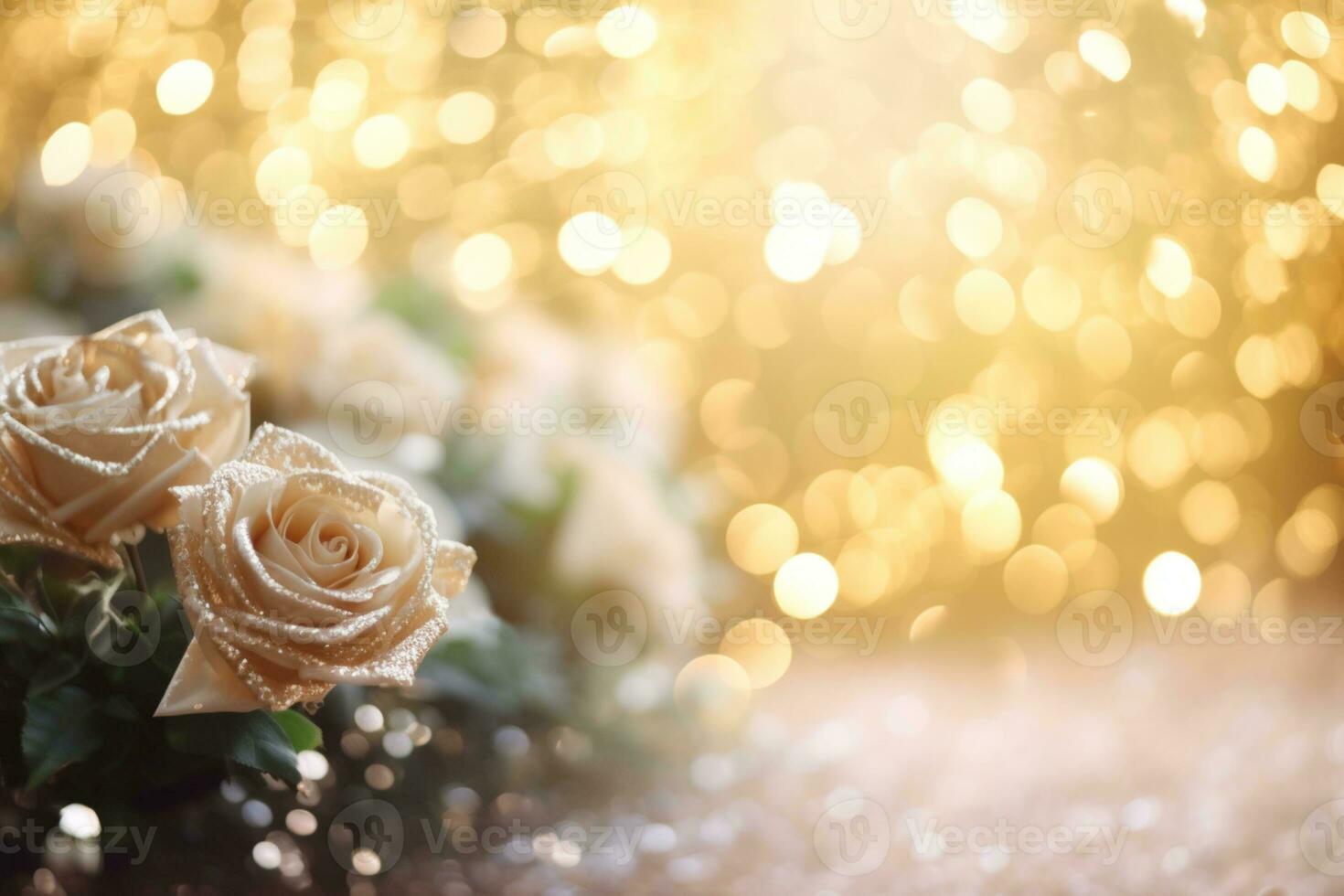 AI Generated Flower Background with Bokeh Lights and Copy Space photo