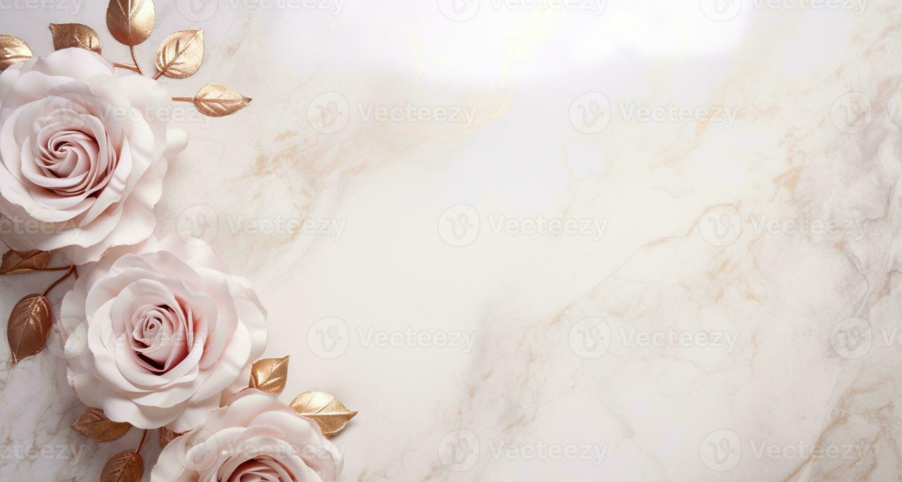 AI Generated Roses on Marble with Copy Space photo