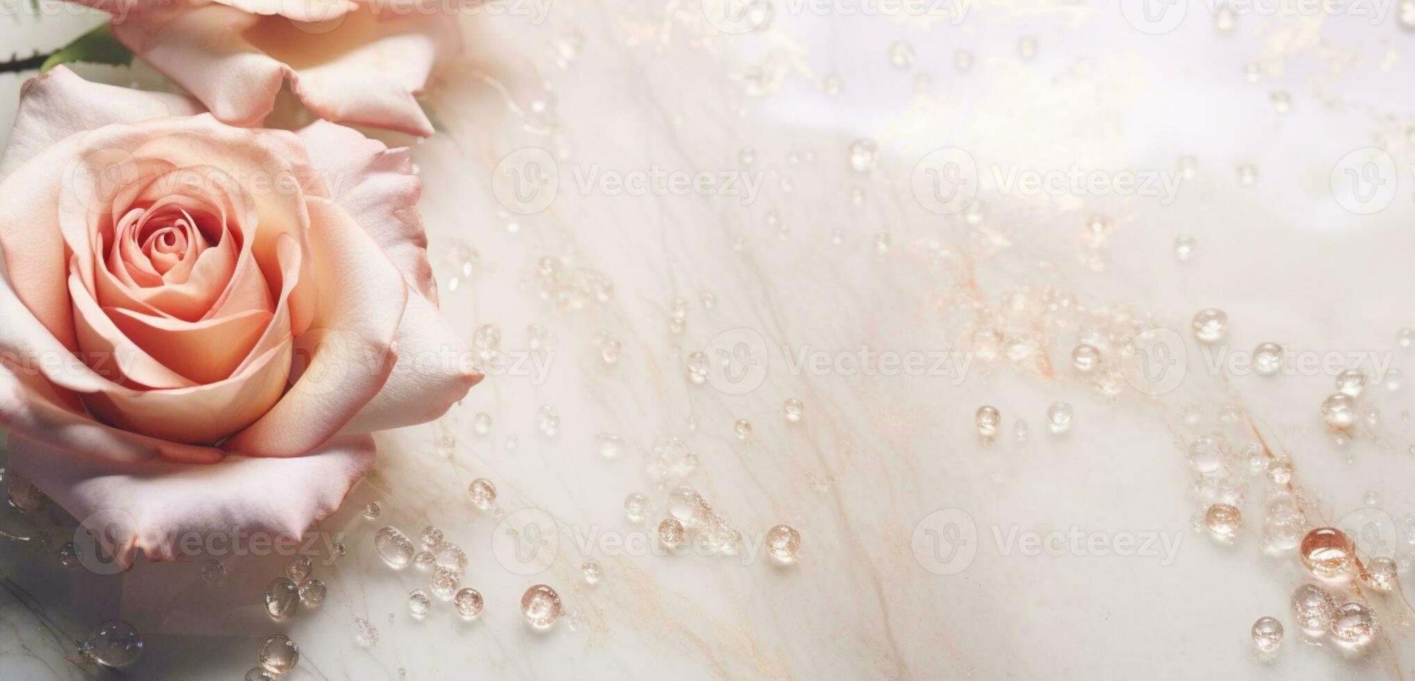 AI Generated Roses on Marble with Copy Space photo