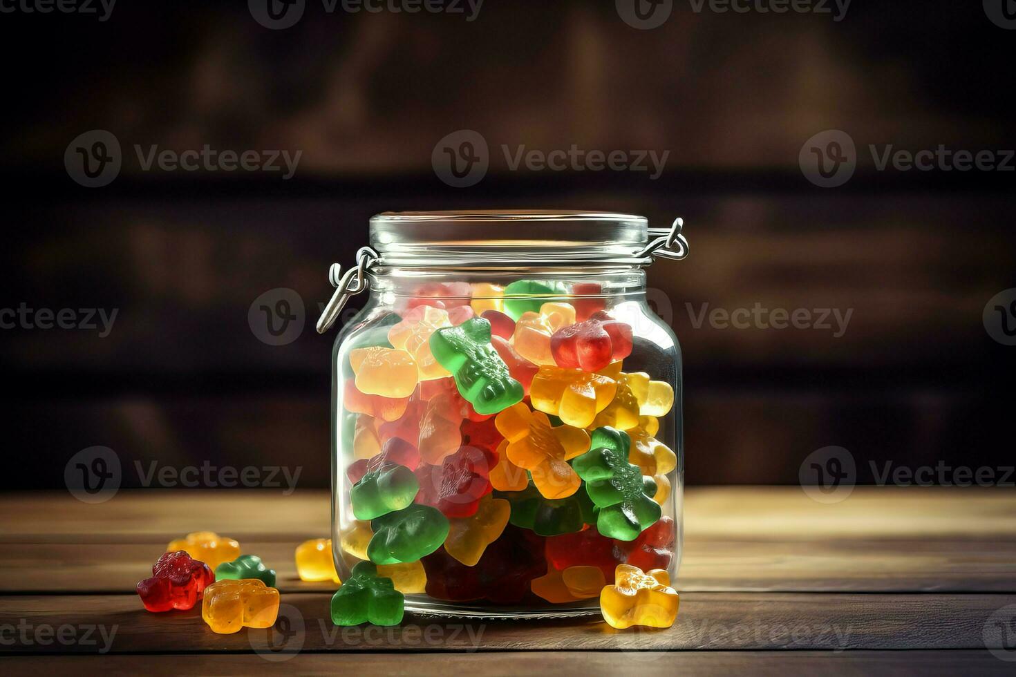 Gummy bears open jar. Generate Ai photo