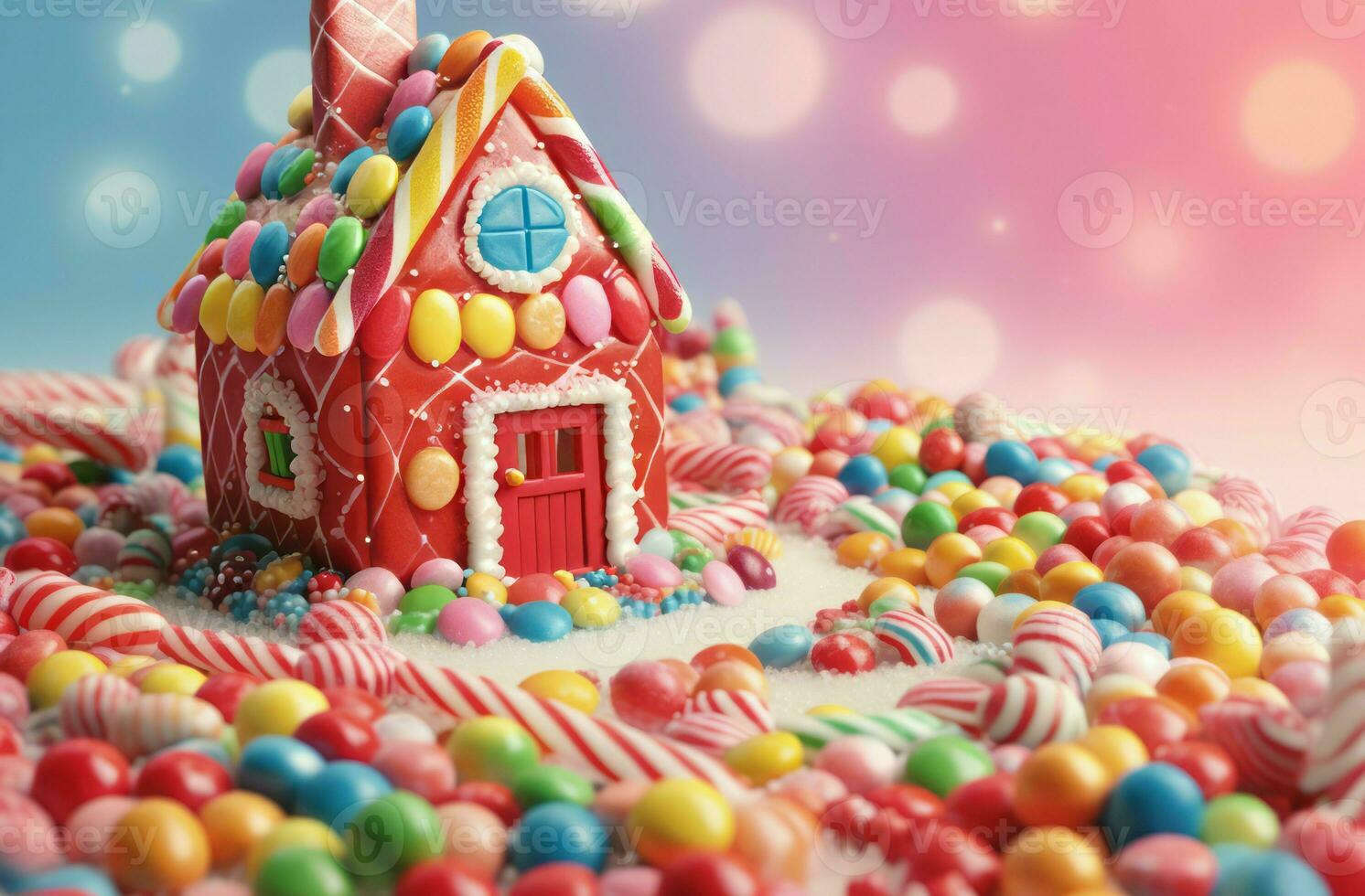 Colorful ginger candy house shot. Generate Ai photo