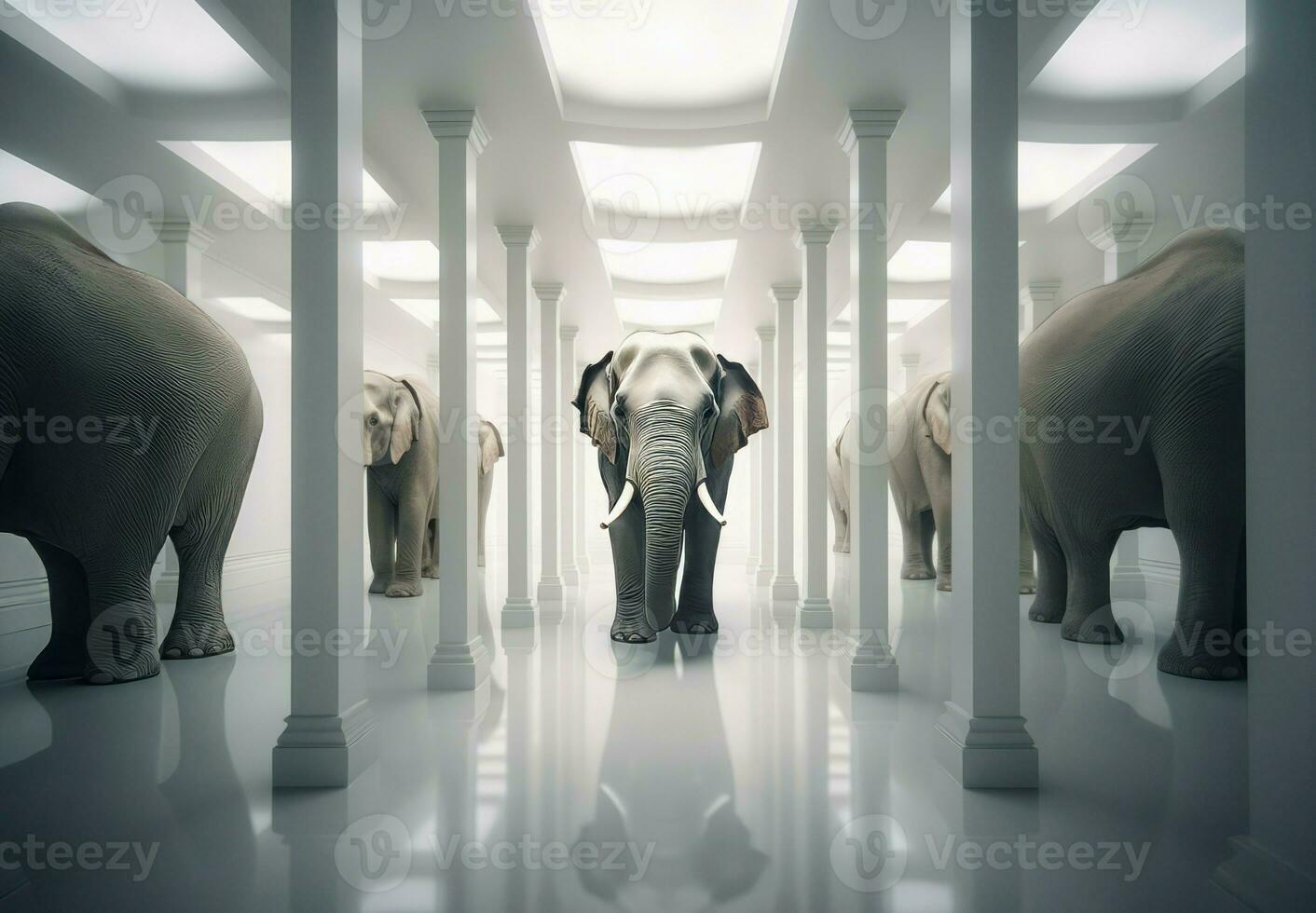 elefante espejo surrealista habitación columnas generar ai foto