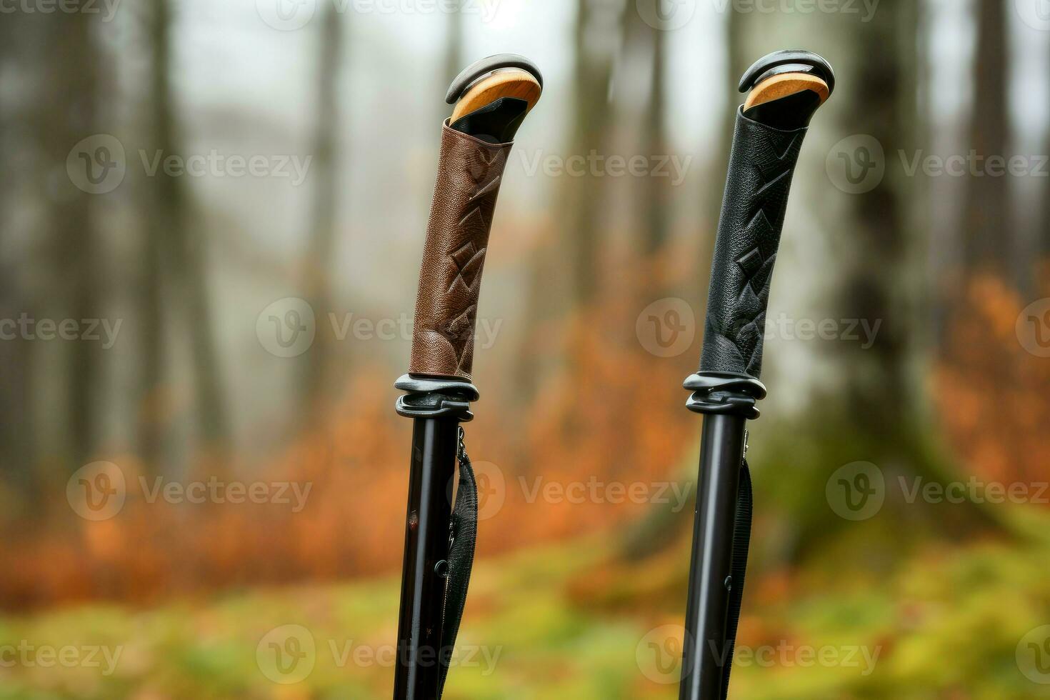 Two poles for Nordic walking outdoors in park. Generate Ai photo