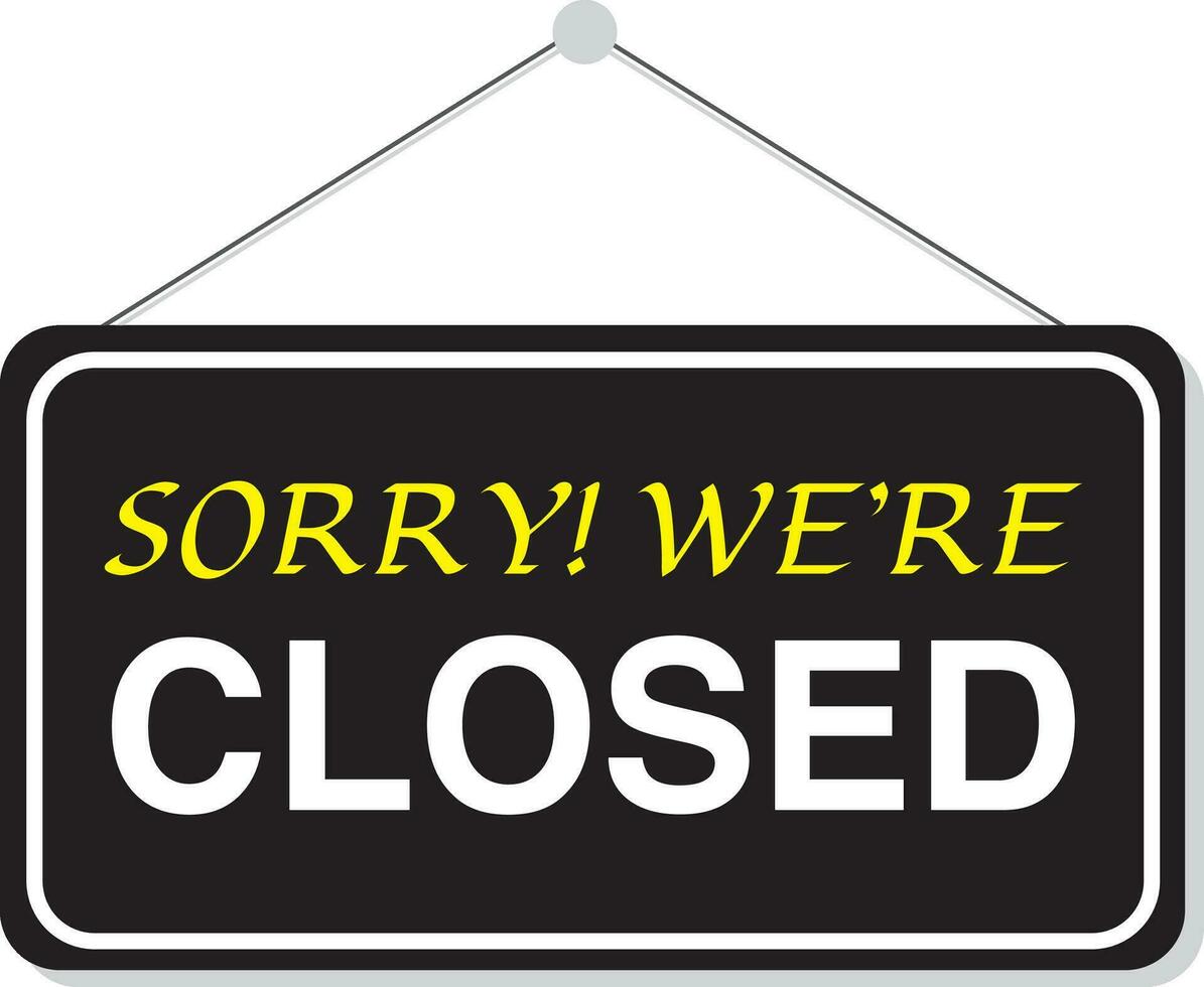 Sorry we are closed in signboard with a rope on transparent background. Vector