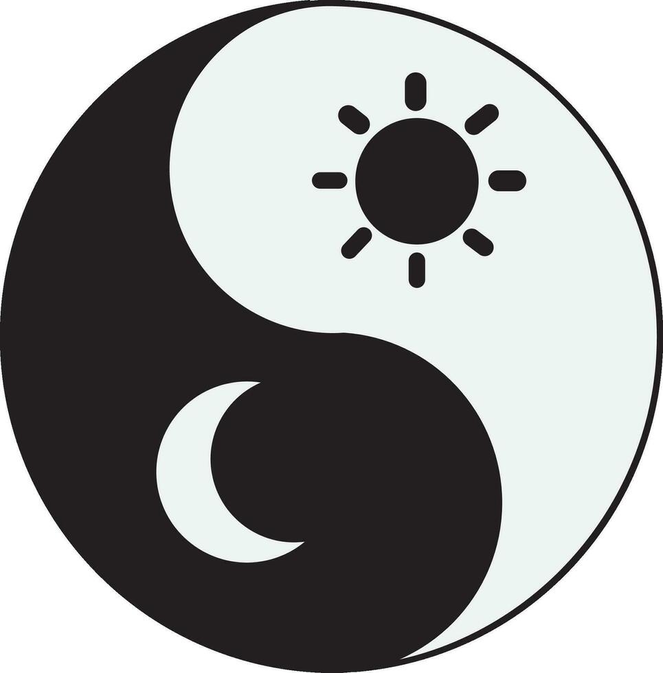 Yin yang symbol with sun and moon. vector