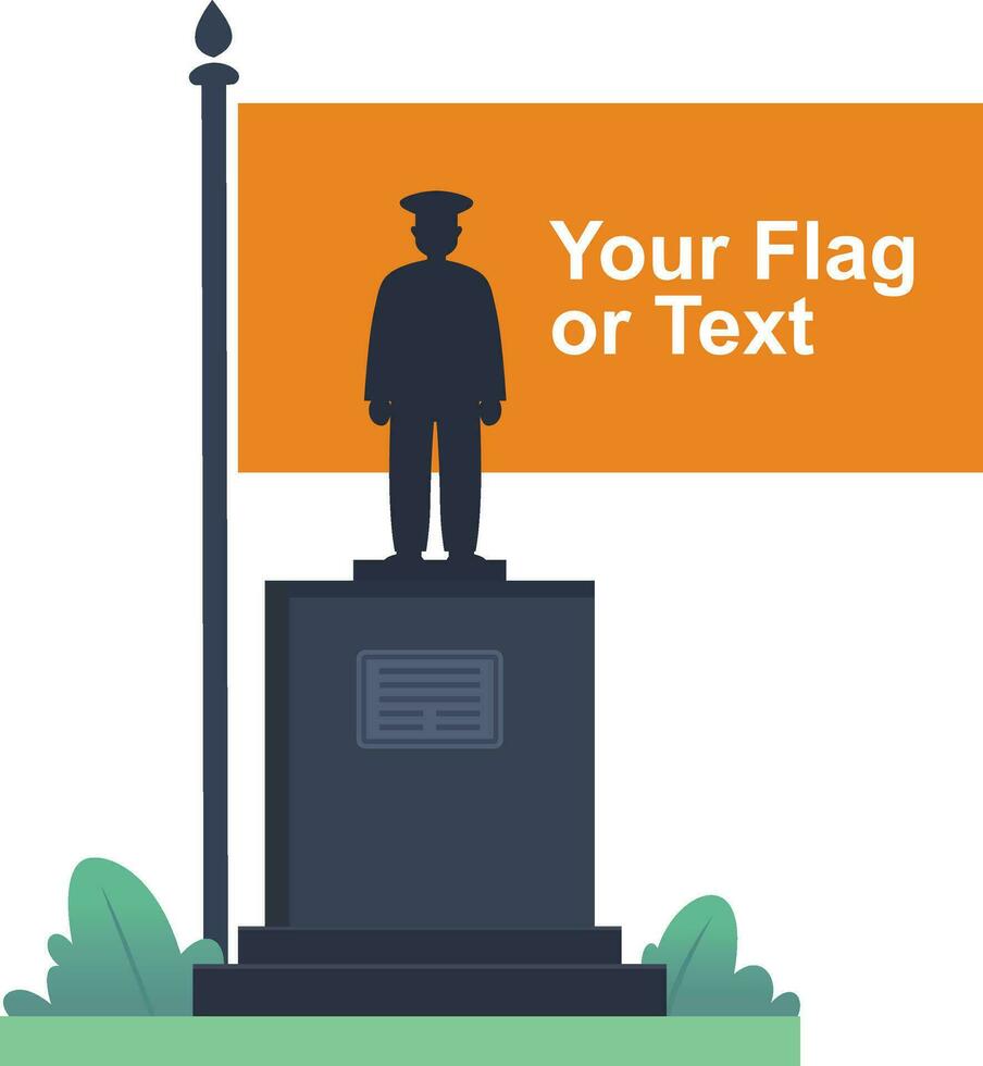 Soldiers memorial tombstone with a flag and editable texts vector illustration, Soldiers memorial statue with a flag stock vector image